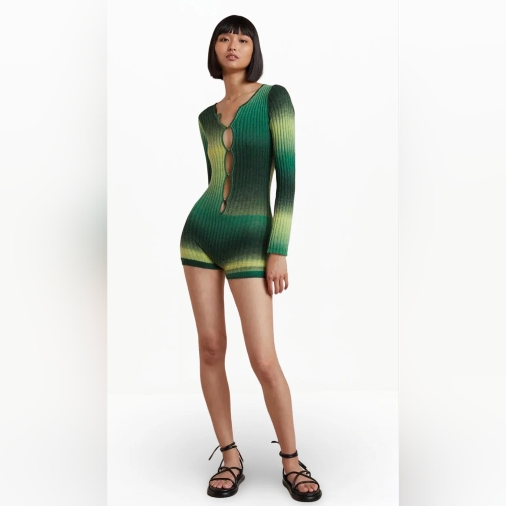 bec + bridge Alana Knit Wool Blended Green Gradient Ribbed Bodysuit Romper XS - Picture 3 of 10